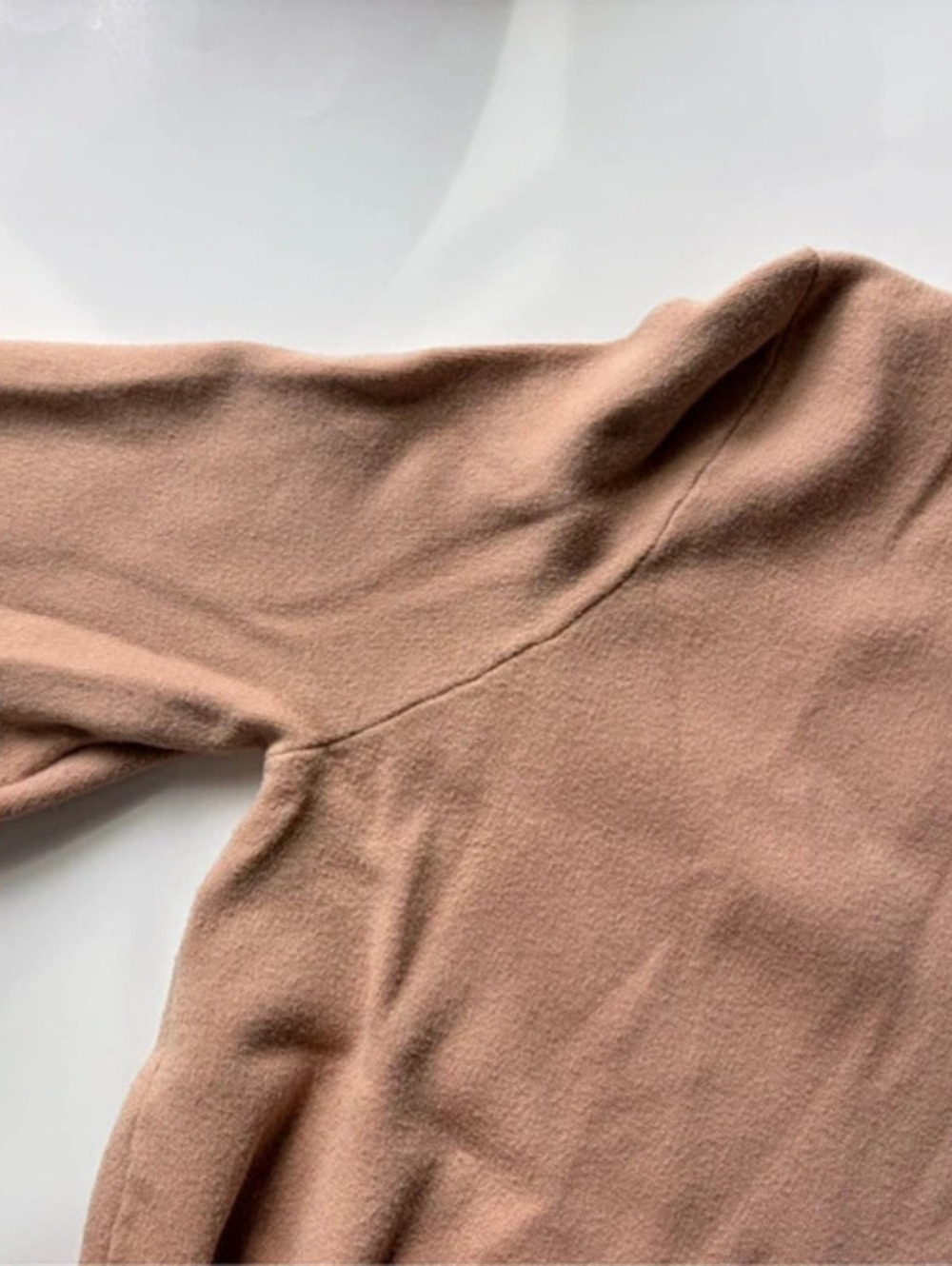 Tan mock neck 3/4 sweater with large sleeve detail